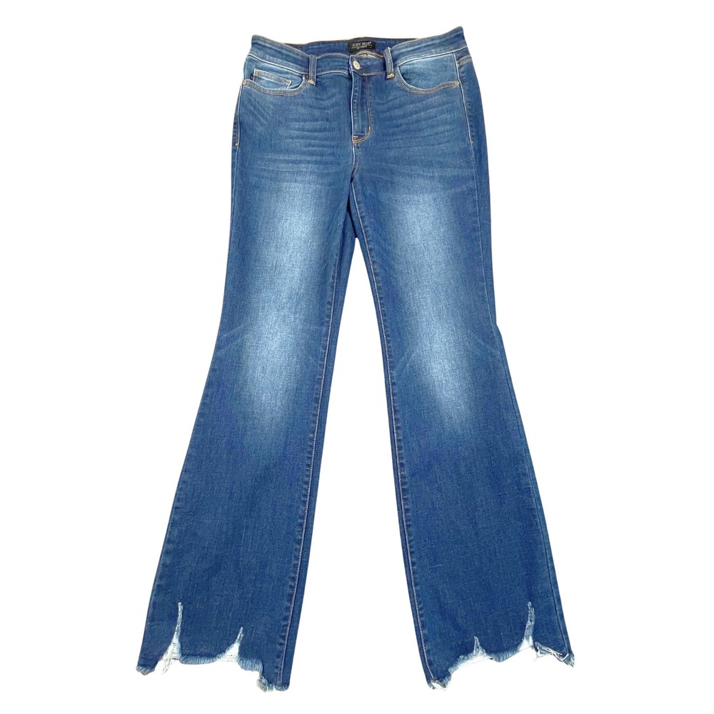Judy Blue Womens 13 31 Bootcut Jeans Sawtooth Raw Hem Medium Wash Stretch Denim